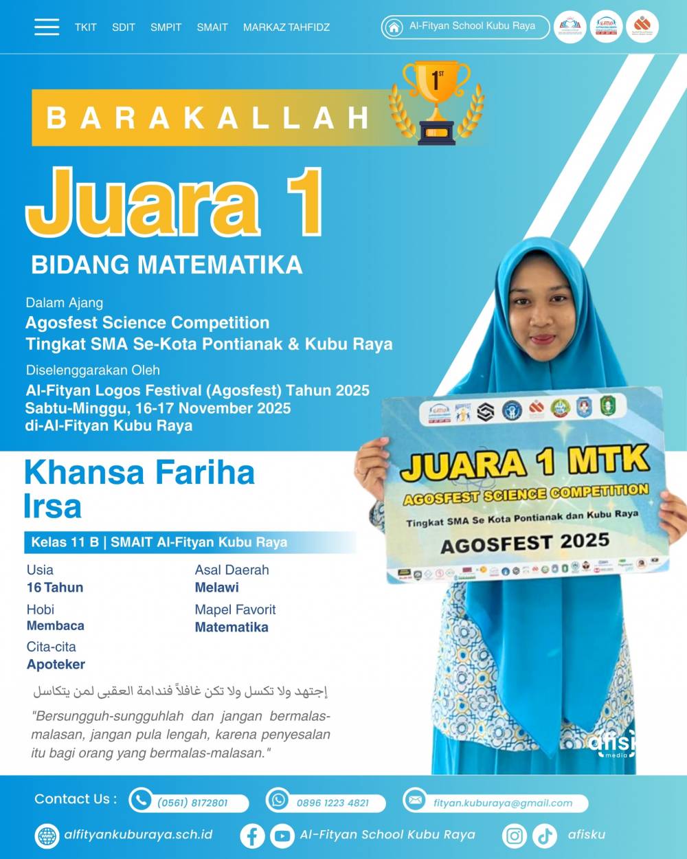 JUARA 1 BIDANG MATEMATIKA - AGOSFEST SCIENCE COMPETITION